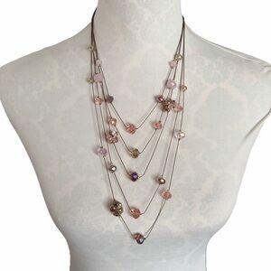 Ali Khan New York Multi-Strand Blush Pink Crystal Beaded Necklace | Layered